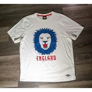 England Shirt Mens Large White Soccer Umbro Lion Graphic Tee Three Lions
